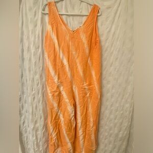 Size XL orange linen jumpsuit/overalls/beach cover from Vasana.